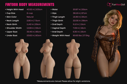 Lyra K (G-Cup) (103cm) | Sultry Curvy Blonde Sex Doll Torso | Funwest Doll