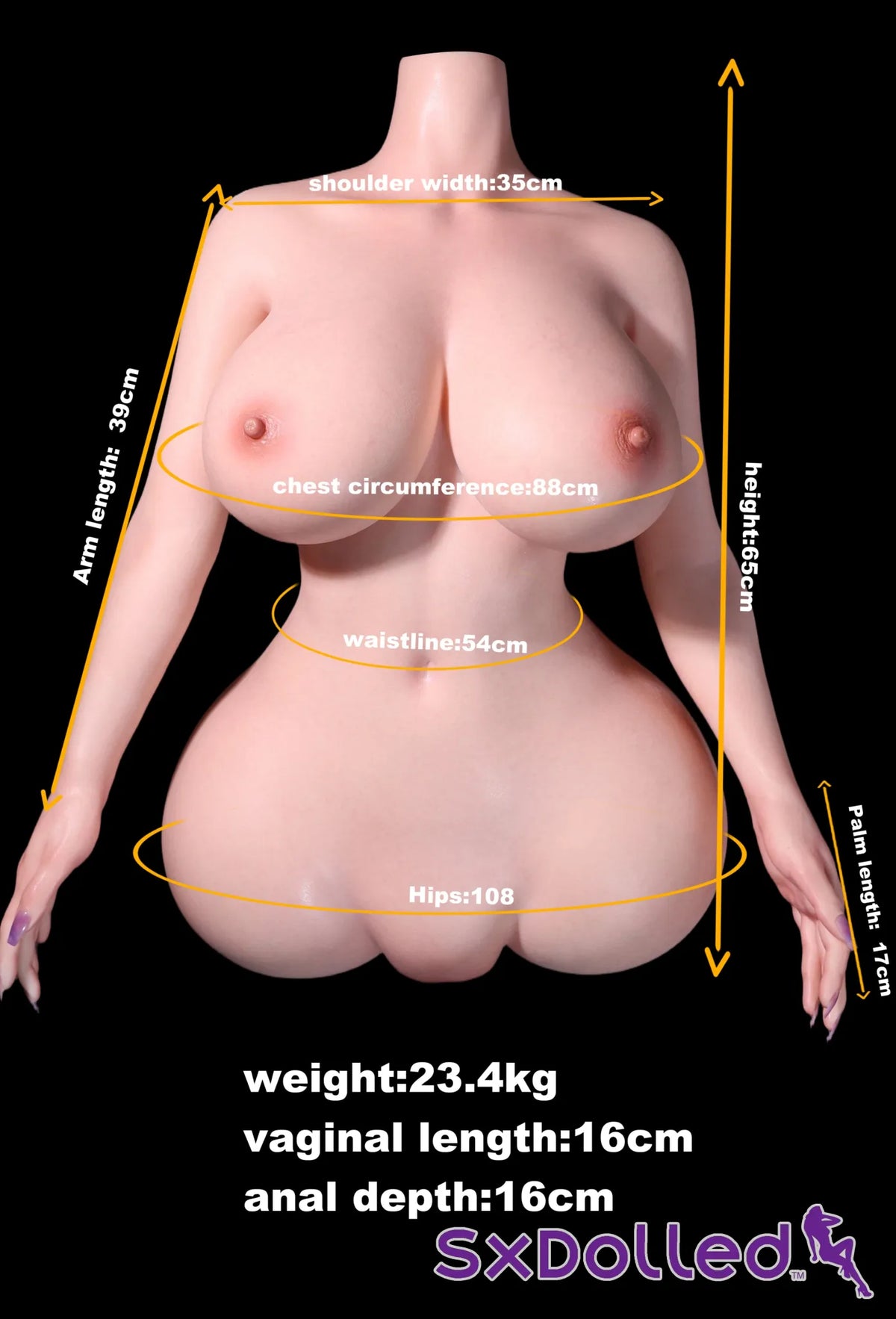 Brianna B (L-Cup) (85cm) | Big Lips Sex Doll Torso With Arms | MD Doll - L-Cup / 85cm / Black - Sex Torso